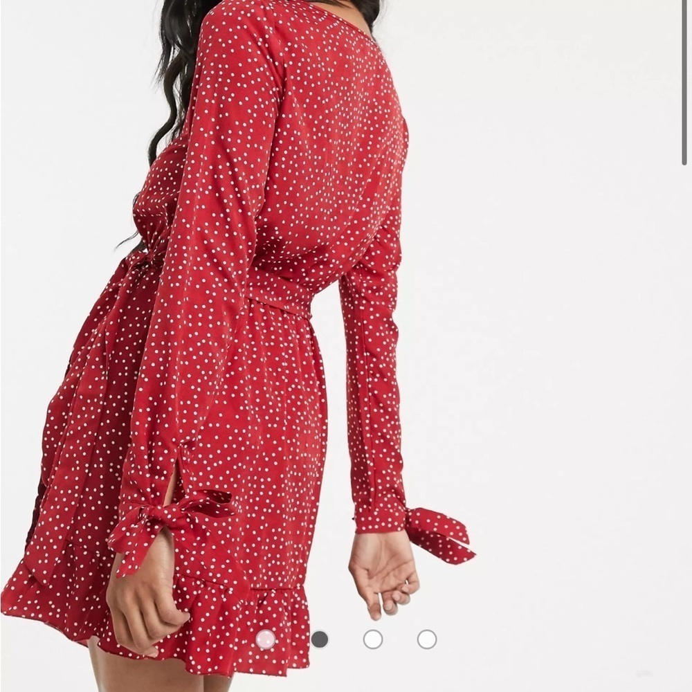 Missguided Long Sleeve Ruffle Hem Red PolkaDot Size 6